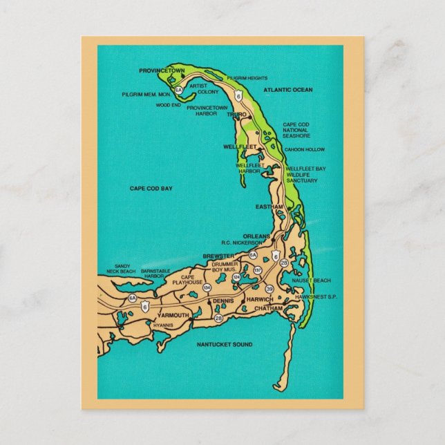 Cartão postal do mapa de Cape Cod MA (Frente)