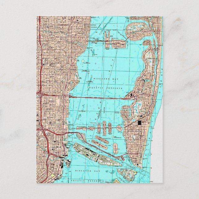Cartão postal do mapa de Miami Flórida (Frente)