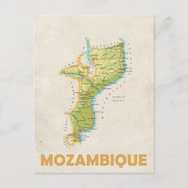 Cartão postal do mapa de Moçambique  (Frente)