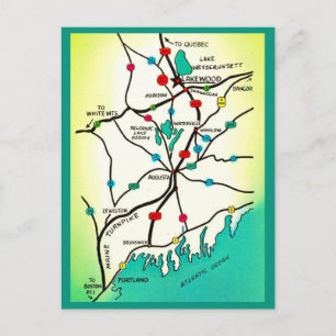 Cartão postal do mapa de Portland para Lakeview ME
