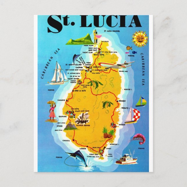 Cartão postal do mapa de Santa Lúcia (Frente)