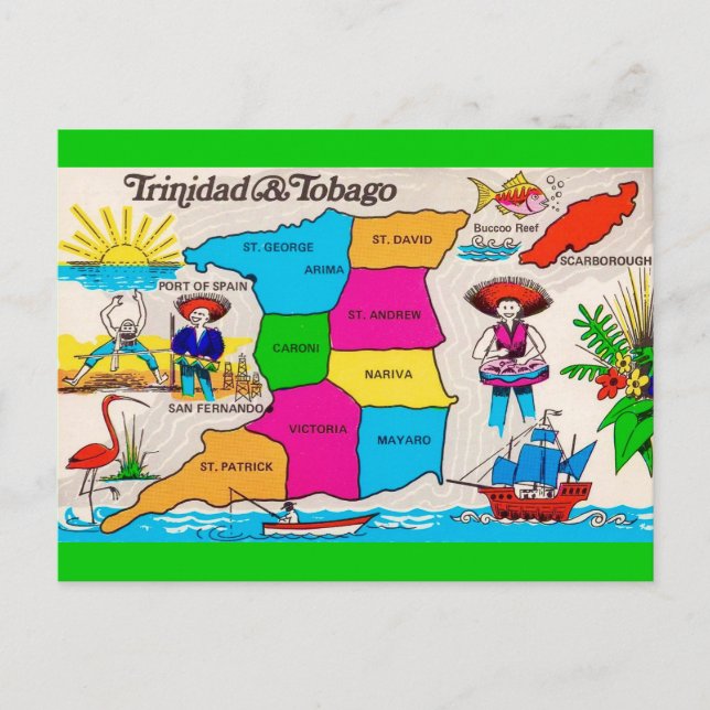 Cartão postal do mapa de Trinidad e Tobago (Frente)