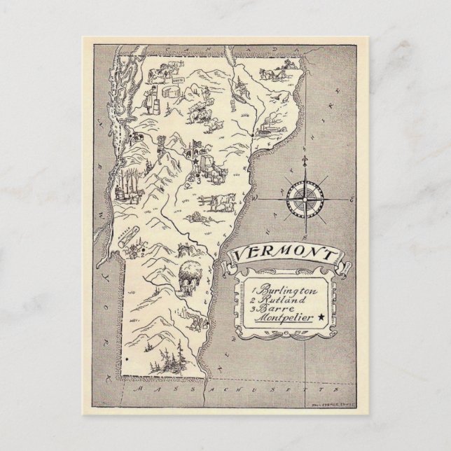 Cartão postal do mapa de Vermont (Frente)
