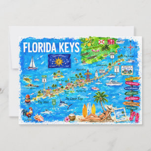 Cartão postal do mapa de viagem em aquarela dos Fl