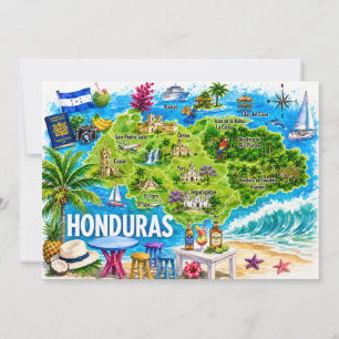 Cartão postal do mapa de viagem ilustrado de Hondu