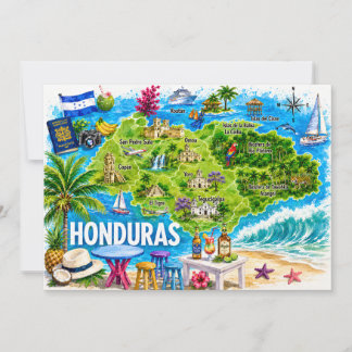 Cartão postal do mapa de viagem ilustrado de Hondu