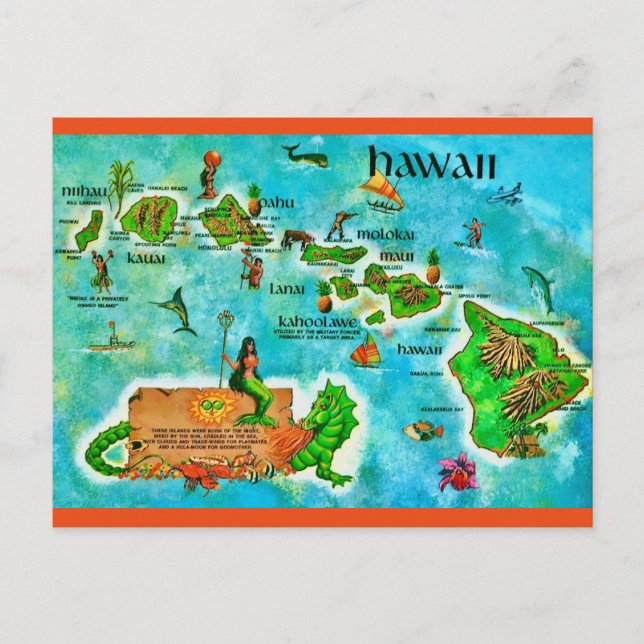 Cartão Postal do Mapa Divertido das Ilhas Havaiana (Frente)