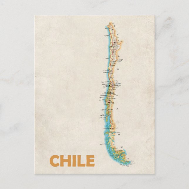 Cartão postal do mapa do Chile (Frente)