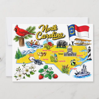 Cartão Postal do Mapa do Estado da Carolina do Nor