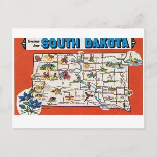Cartão postal do Mapa do Estado de Dakota do Sul