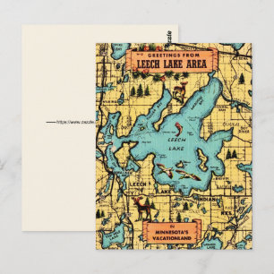Cartão postal do mapa do Lago Leech Minnesota