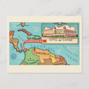 Cartão postal do mapa do Mar do Caribe
