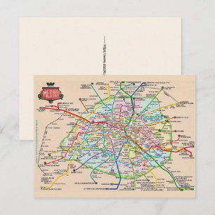 Cartão postal do mapa do metrô de Paris França vin