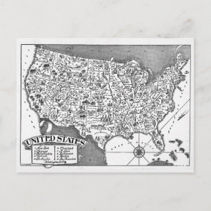 Cartão Postal do Mapa dos Estados Unidos