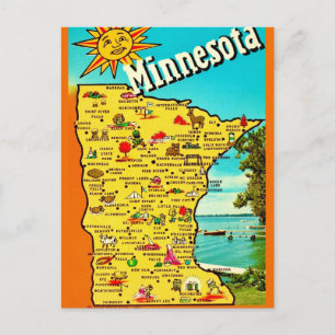 Cartão postal do mapa ensolarado de Minnesota
