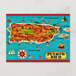 Cartão postal do mapa espanhol de Porto Rico