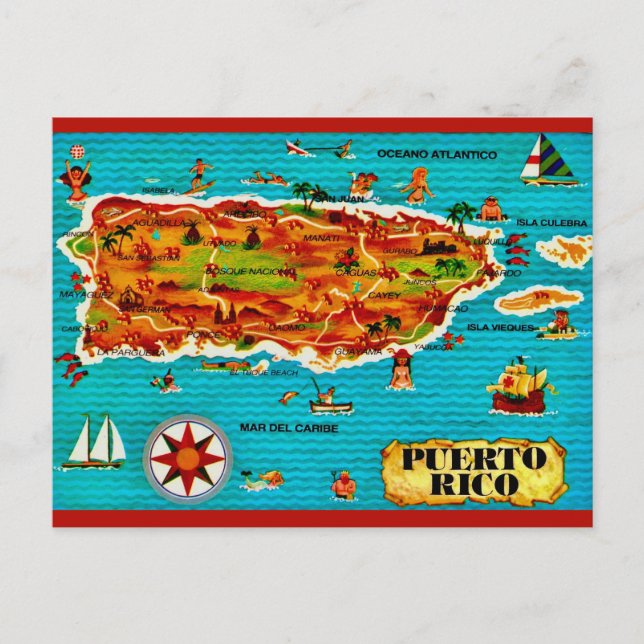 Cartão postal do mapa espanhol de Porto Rico (Frente)