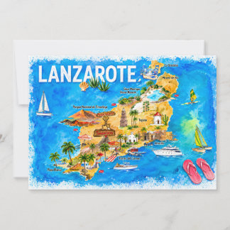 Cartão postal do mapa ilustrado de Lanzarote Ilhas