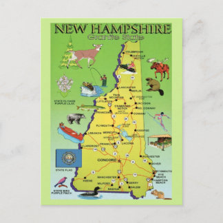 Cartão postal do mapa ilustrado de New Hampshire