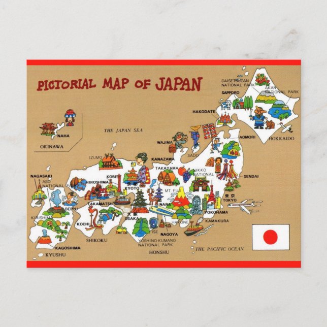 Cartão postal do mapa ilustrado do Japão (Frente)
