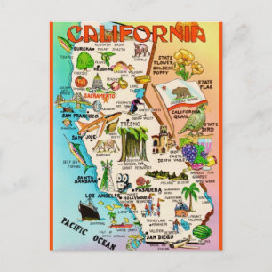 Cartão postal do mapa retro da Califórnia
