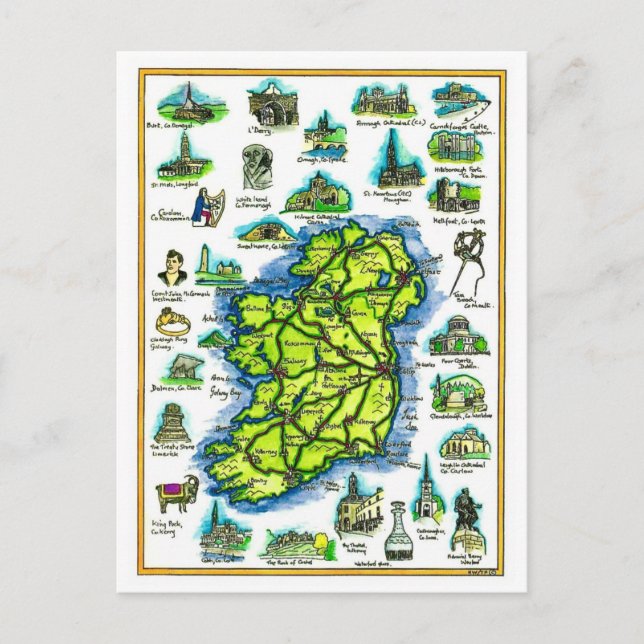 Cartão postal do mapa retrô da Irlanda (Frente)