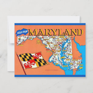 Cartão Postal do Mapa Retro de Maryland