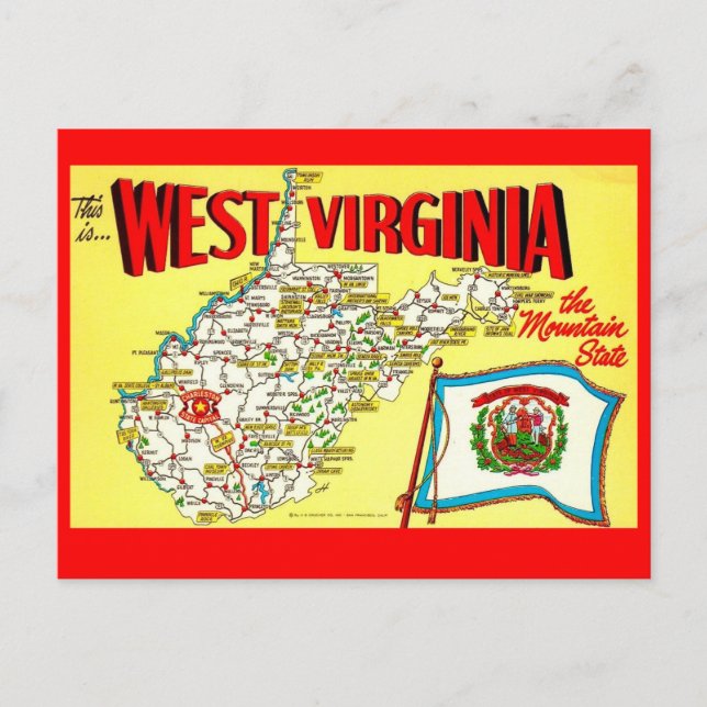 Cartão postal do mapa retro de West Virginia (Frente)