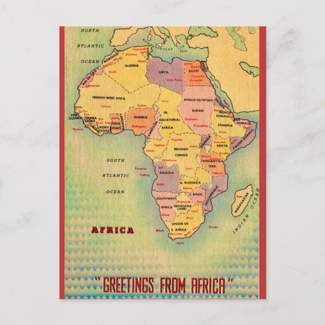 Cartão postal do mapa vintage da África (Frente)
