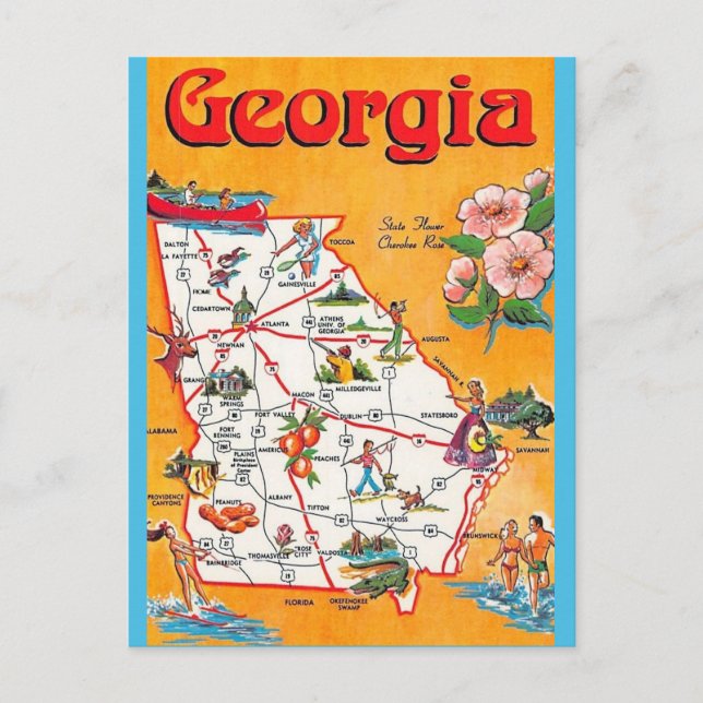 Cartão postal do mapa vintage da Geórgia (Frente)