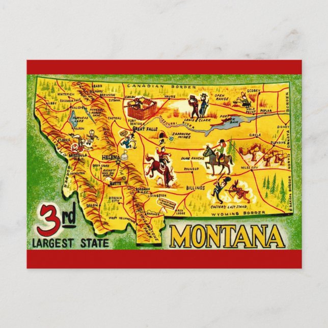 Cartão postal do mapa vintage de Montana (Frente)