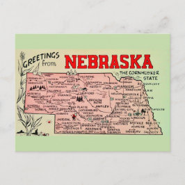 Cartão postal do mapa vintage de Nebraska