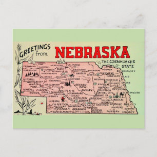Cartão postal do mapa vintage de Nebraska