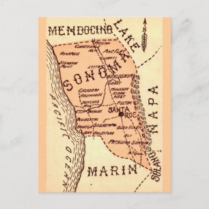 Cartão postal do mapa vintage do Condado de Sonoma