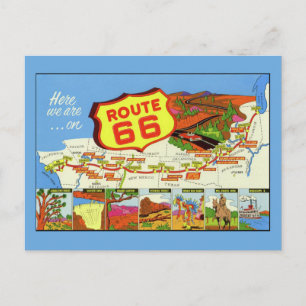 Cartão postal do mapa vintage retro da rota 66