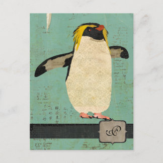 Cartão postal do Monograma Azul Penguin