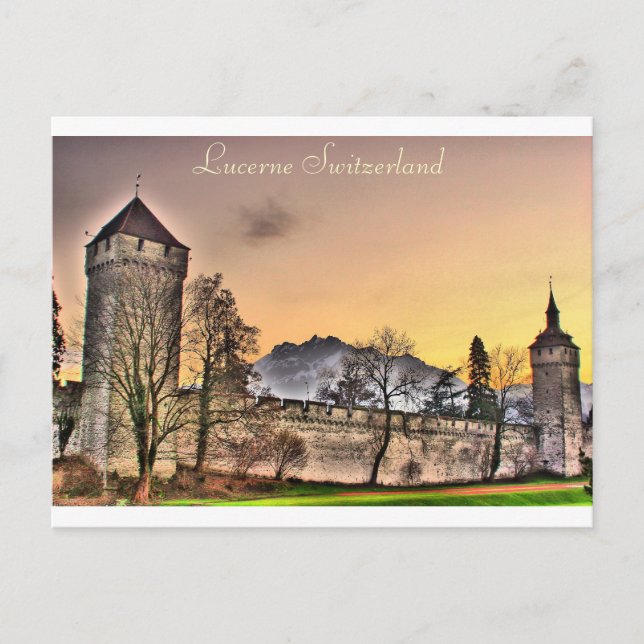 Cartão postal do Muro de Musegg em Lucerna, Suíça (Frente)