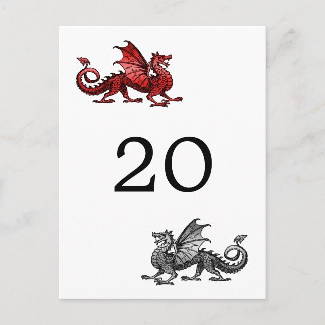 Cartão postal do número da mesa do dragão prateado (Frente)