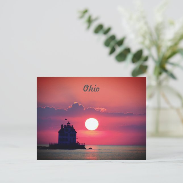 Cartão postal do Ohio Lake Sunset (Em pé/Frente)