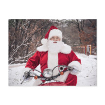Cartão postal do Papai Noel andando de motocicleta
