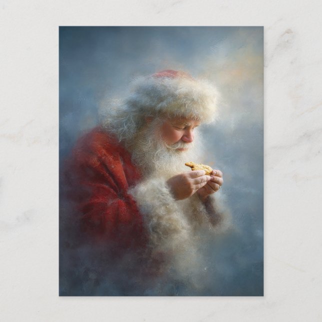Cartão postal do Papai Noel comendo biscoitos (Frente)