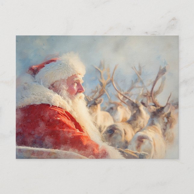 Cartão postal do Papai Noel e suas renas (Frente)