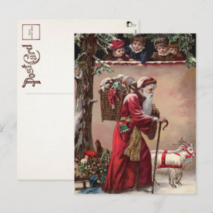 Cartão postal do Papai Noel vitoriano com cabras