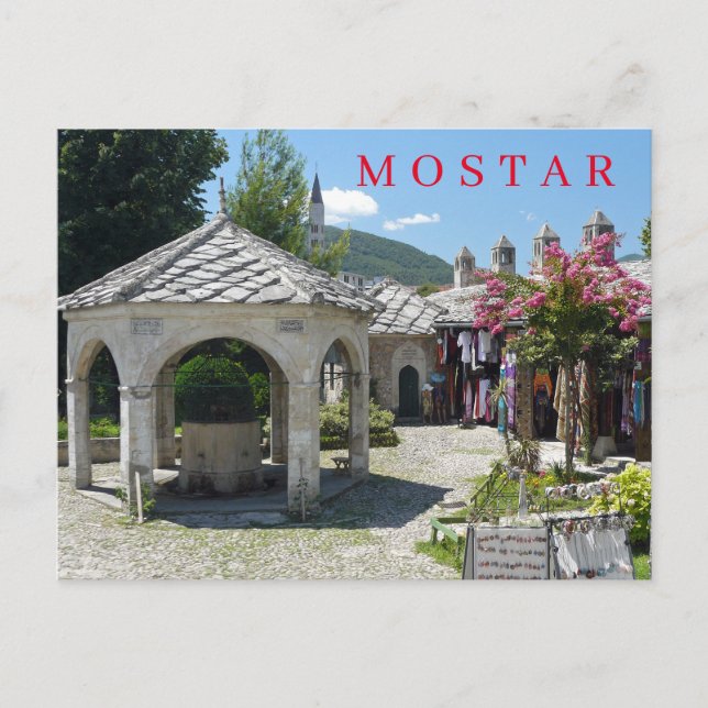 cartão postal do pátio da mesquita de Mostar (Frente)