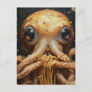 Cartão postal do polvo engraçado comendo espaguete
