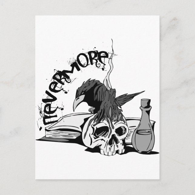 Cartão Postal Do ponto de entrada crânio & livro do corvo nunca (Frente)