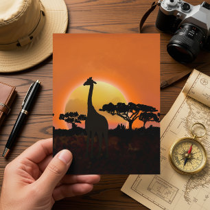 Cartão Postal do Pôr do Sol com Girafa Vida Selv