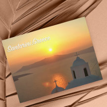 Cartão Postal do Pôr do Sol em Santorini, Grécia