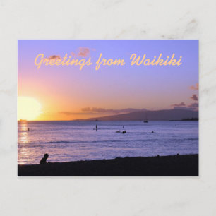 Cartão Postal do Pôr do Sol na Praia de Waikiki