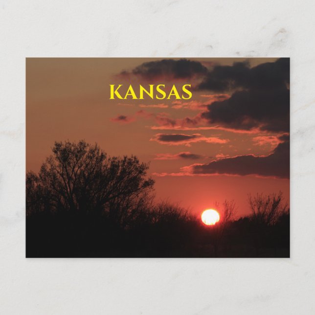 Cartão postal do pôr do sol no Kansas com silhueta (Frente)